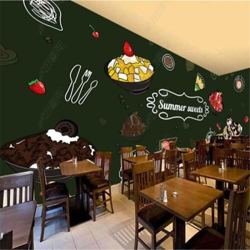 Hand Drawn Blackboard Wallpapers Industrial Decoration Doodle Dessert Shop Coffee House Background Wall Paper Home Decor Mural