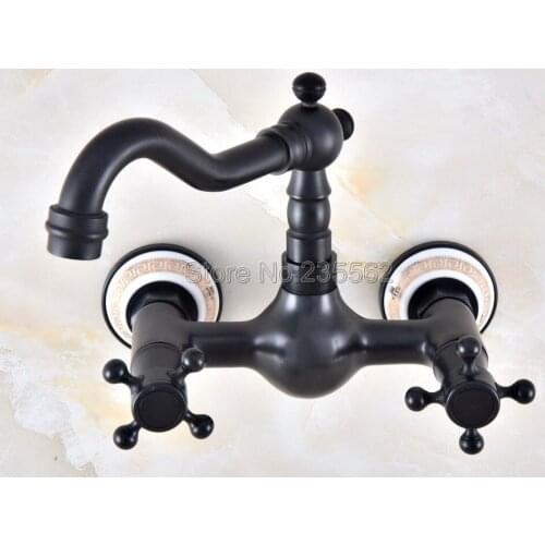 Black Oil Rubbed Brass Kitchen Sink Faucet Wall Mounted Double Handle Bathroom Basin Cold And Hot Mixer Tap lnf878