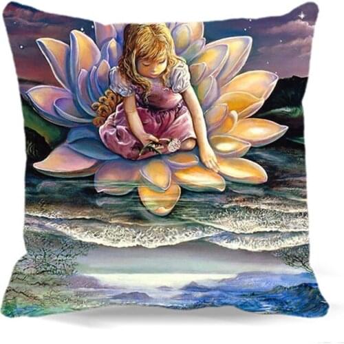 Pillow case Decoration The girl sitting in the lotus of Cotton polyester Square Cushion Cover For Home sofa Car car chair Seat