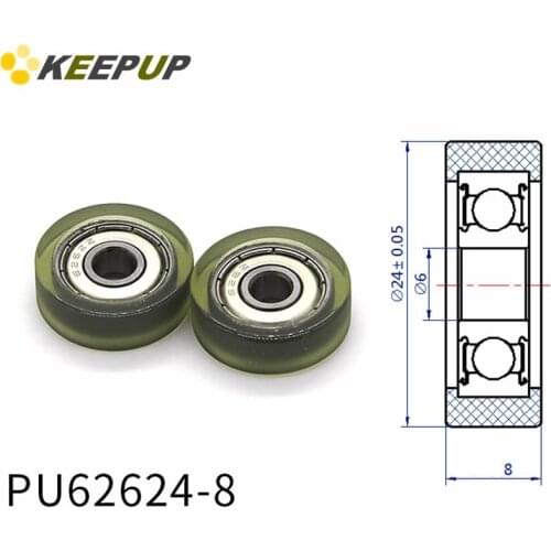 Diameter 24mm, PU polyurethane bearing ,Rubber coated soft pulley/Roller ,width 8mm