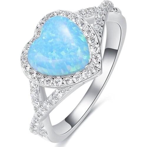 Elegant Silver Color Blue Heart Love Shaped Inlaid Crystal Zircon Female Ring for Women Party Wedding Jewelry Accessories