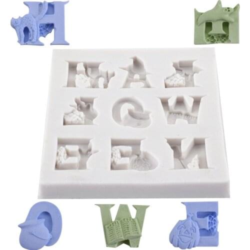 Halloween alphabet silicone mold DIY handmade fondant cake decoration chocolate baked soft clay clay mold