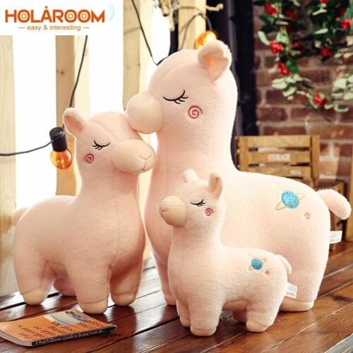 Holaroom Cute Alpaca Cartoon Alpaca Pink White Kawaii Toy 25/30/45cm Doll Toys For Noel Christmas New Year Children Kids Gift