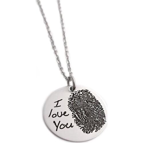 Customized Fingerprint Necklace Fashion Personalized Name Round Pendant Necklace Wedding Gift