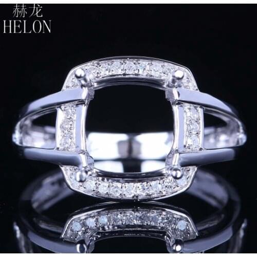 HELON Sterling Silver 925 Women Fine Jewelry Natural Diamond Engagement Wedding Ring Cushion Cut 9X9mm Semi Mount Ring Setting