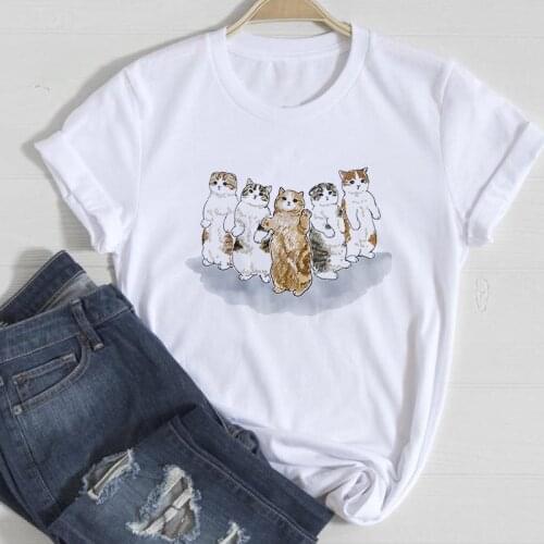 Summer Tshirts Women Cute Cat Print Anime Plus Size Casual Style Loose Oversized Comfortable Cool Tops Harajuku Clothes T-shirt