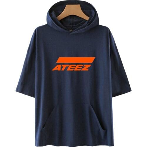 2021 Popular ATEEZ Men and Women Hooded Tshirt Solid Color Tshirts Hot Sale Summer Short Sleeve fashion sala Cool Hooded Tops