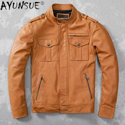 AYUNSUE 2020 Mens Clothing Real Sheepskin Leather Jacket Men Motorcycle Mens Jackets Autumn Coat Male Chaqueta Hombre LXR676
