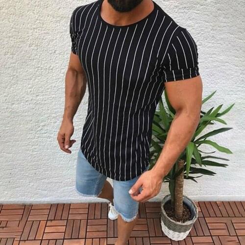 Men Slim Fit O Neck Short Sleeve Muscle Tee Striped HIgh Street Stylish T-Shirts Tops NEW M-XXL