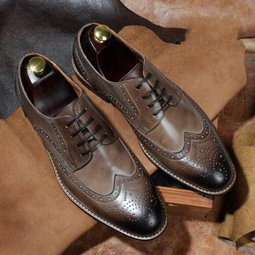 High Quality Handmade Leisure Men Brogue Men Shoes Flat heel Lace Carved Formal Business Shoe