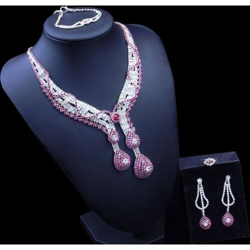 Statement Bohemia Style Necklace Earrings Sets Bridal Wedding Party Necklace Water Drop Type Golden Plated Crystal Jewelry Sets