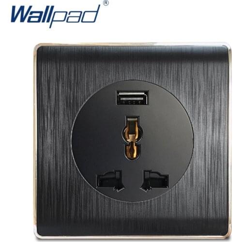 Wallpad USB 3 Pin MF Socket Wall Power Socket Electric Outlet Black PC Brushed Panel For Home