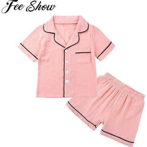 New Kids Sleepwear Summer Cotton Girls Pajamas Set Short Sleeves Tops Shorts Children Casual Tracksuit Outfit Boys Pyjamas Sets