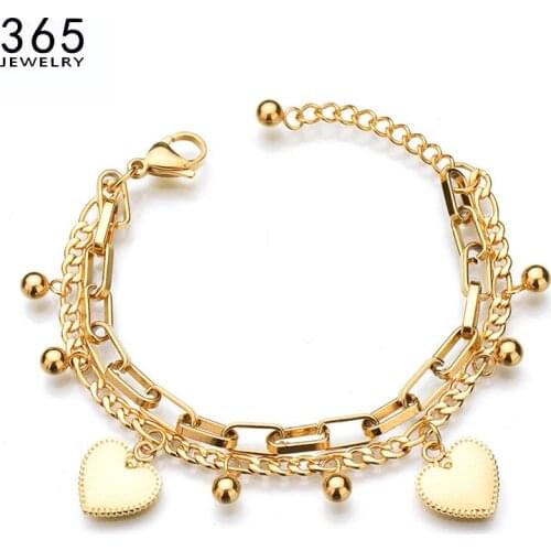 2017 New Trendy Two Colour Stainless Steel Heart Women Bracelet Girl Friend Gift Velvet Packaging Drop shipping