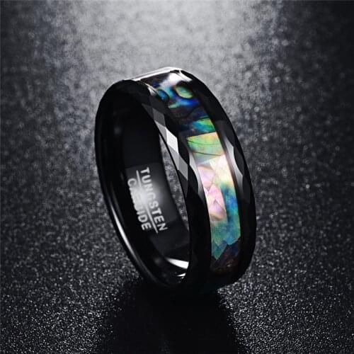 8mm Men Rings Fashion Alloy Abalone Shell Tungsten Carbide Engagement Wedding Bands Rings Accessories Jewelry