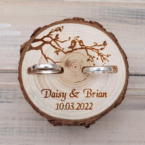 Personalized Wedding Ring Box,Rustic Wedding Wood Slice Ring Holder,Wedding Ring Pillow,Wedding Ring Bearer,Proposal Ring Box