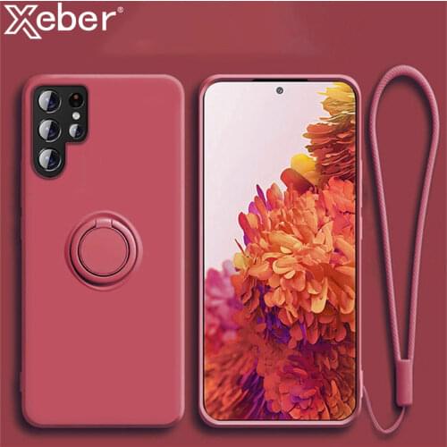 Luxury Liquid Silicone Magnetic Ring Holder Phone Case For Samsung S21 S20 FE Note 20 Ultra 10 Pro S8 S9 Plus S10E Soft Cover