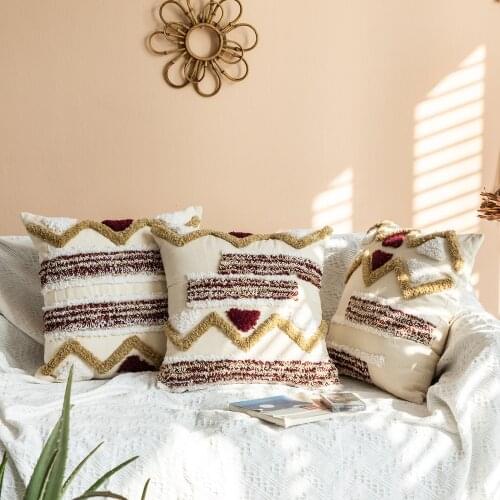 Luxury Moroccan Style Embroidery Cushion Cover Khaki Red Boho Style Ethnic Decorative Pillow Cover 45x45cm Sofa Home Decoration