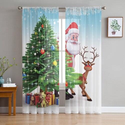 Merry Christmas Tree Santa Tulle Curtains for Living Room Decoration Modern Chiffon Sheer Voile christmas curtains