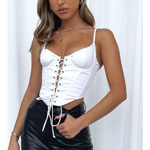 Musuos Sexy Ladies Vest Corset Tops Solid Sling Straps Backless Camisoles Women Strapless Lace-up Hollow Slim Crop Top Clubwear