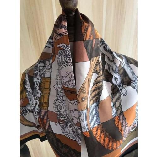 2021 new arrival winter spring classic black chain 100% real silk scarf twill hand made roll 90*90 cm shawl wrap for women lady