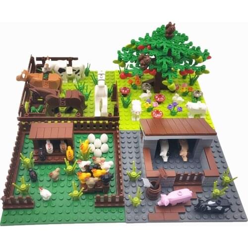 Compatible Farm Blocks Toys for Children MOC Trees Plant Animals Set with Baseplate Mini Classic Friends Building Bricks Bloques
