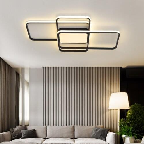 Modern LED Rectangle Aluminum ceiling lights Dimmable with Remote for living room bedroom AC85-265V Black homeLamp Fixtures