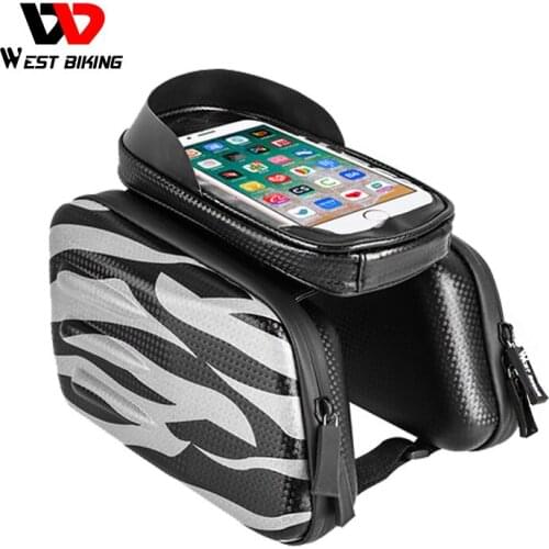 WEST BIKING Front Top Tube Bike Bag Waterproof 6.0in Mobile Phone Bags for Bicycle Large Capacity Pannier Reflective Cycling Bag