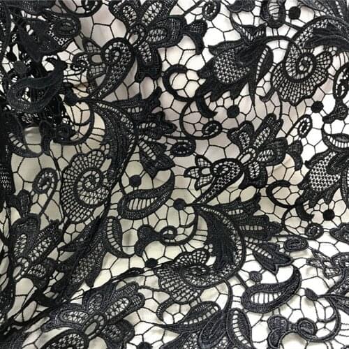 1 Yard Black Guipure Venice Heavy Lace Fabric Crochet Hollow Floral Lace Fabric for Wedding Gown Bridal Dress Backdrop Curtains