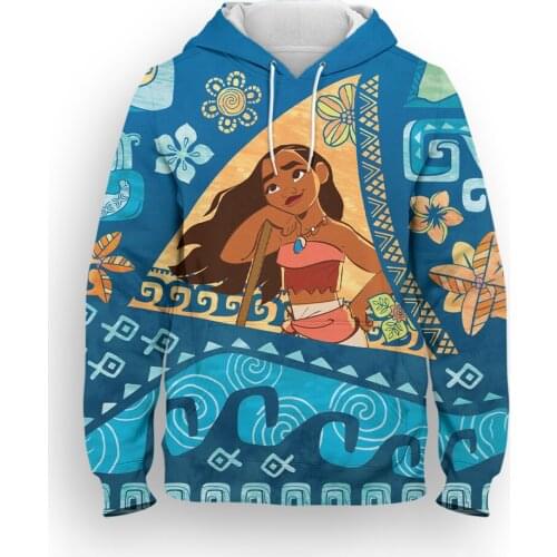 Cartoon Anime Hoodies For Children Disney Moana 3D Printed Womens Sweatshirts Long Sleeve Spring Mens Oversize Clothing
