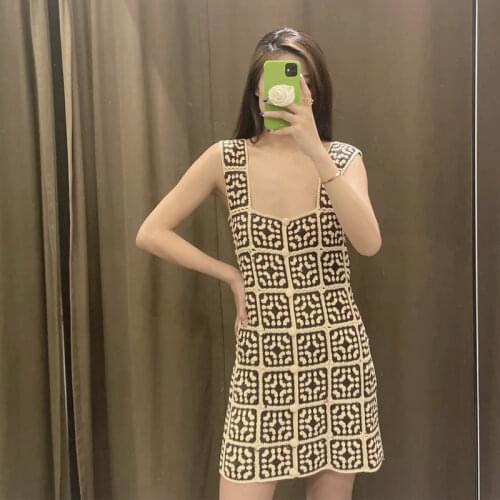 Za New Sexy Suspenders Open Back Side Retro Crochet Mini Dress Suspender Party Skirt Women XITIMEAO