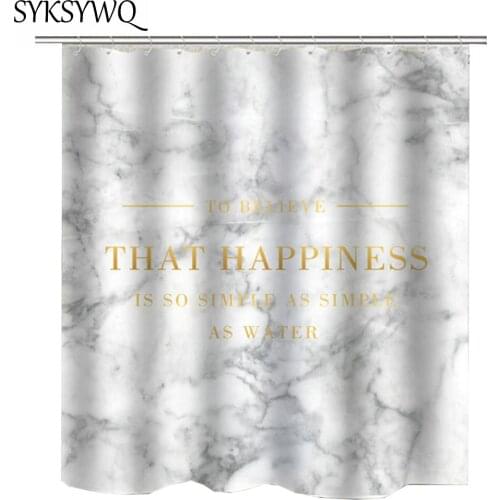 Happiness Shower Curtain Marble English Texts Curtain For The Bathroom Decor White Bathroom Curtain Marble texture