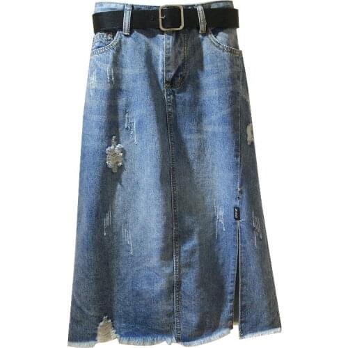 S-5XL gift Belt INS New 2021 sumemr women ladies plus size denim long maxi midi vintage skirt jupe faldas femme korean