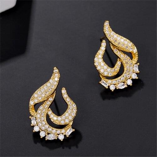 Cubic Zirconia Flame Stud Earrings For Women Gold Color Crystal Earrings Lucky Jewelry Boucle D’oreille
