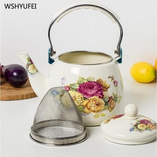 1pcs high-quality heat-resistant kettle enamel coffee pot convenient office teapot tea set flower teapot coffee pot