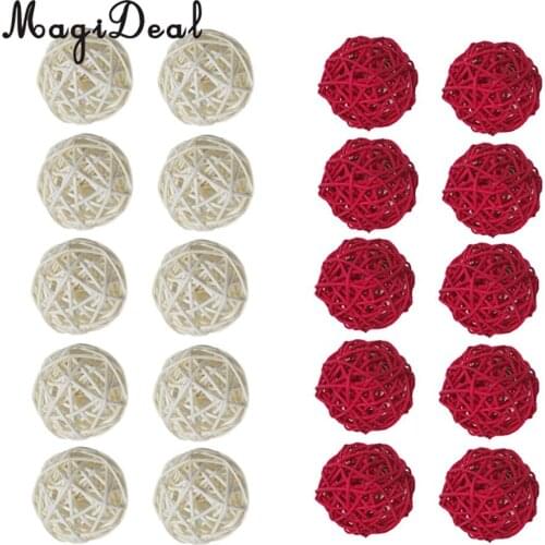 20 Pcs Red&White Rattan Wicker Balls Vase Fillers for Wedding Party Christmas Decoration, Decorative Spheres Rattan Twig 5cm