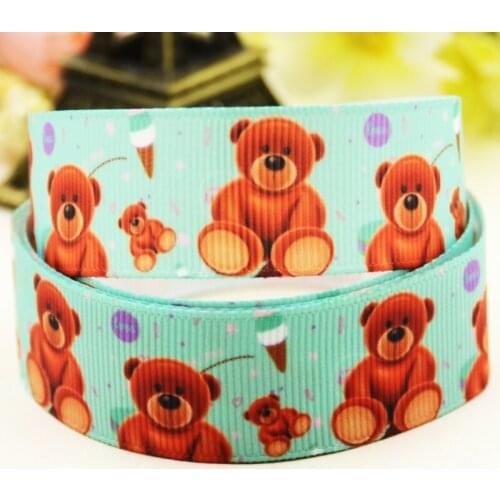 22mm 25mm 38mm 75mm Bear Cartoon printed Grosgrain Ribbon party decoration 10 Yards X-03417