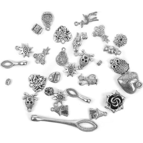 50g/bag Vintage Tibetan Silver Bronze Mixed Beads Pendants Flower Leaf Deer Piano Heart Charms for Jewelry Making Diy Craft