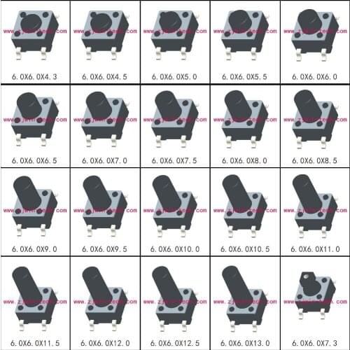 50pcs Memontary Tactile Push Button Switch 6X6X4.3/4.5/5/6/7/8/9/10/13mm SMD PCB Mounting 4pin