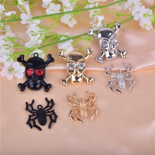 6pcs/pack Big size Skeleton Skull Spide Metal Charms Earring Bracelet DIY Jewelry Making