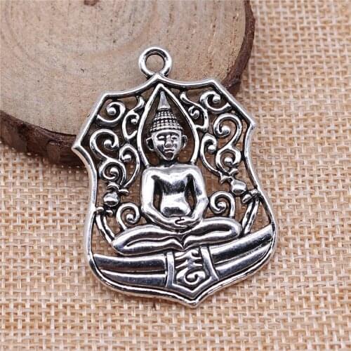 Free shipping 7pcs 46x33mm antique silver Buddha statue charms diy retro jewelry fit Earring keychain hair card pendant