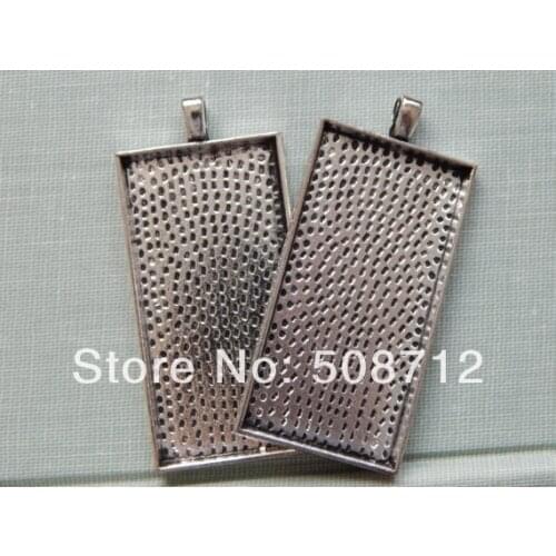 Free Ship!!! 30pcs 24x48mm Antique Silver vintage rectangle glass pendant setting, pendant blank, pendant tray
