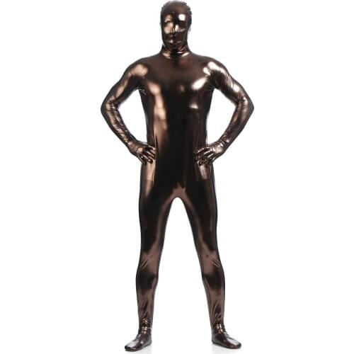 Shiny Fullbody Metallic Mens Tight zentai Bodysuit costume Full Body Shiny Spandex Lycra Spandex Zentai Costume Brown
