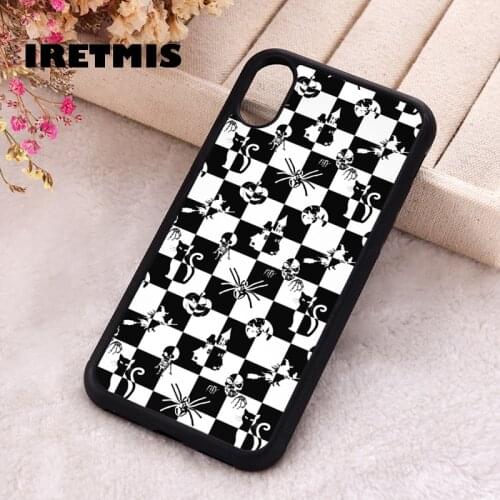 Iretmis 5 5S SE Phone Cover Case for iPhone 6 6S 7 8 Plus X Xs XR 11 12 Mini Pro Max Black and White Vintage Halloween Check