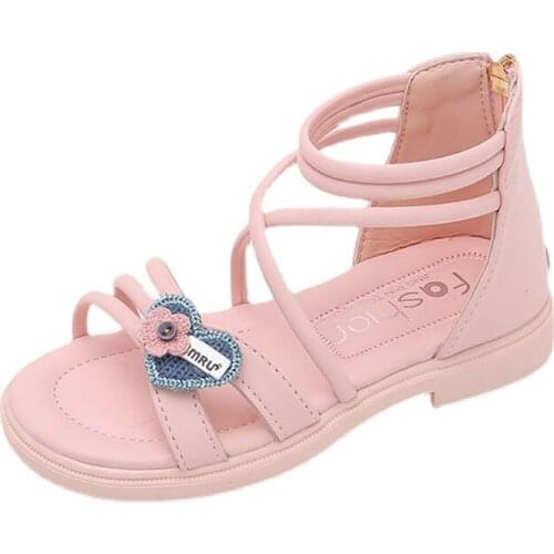 CUZULLAA 2021 Summer Kids Fashion Flower Beach Sandals Princess Shoes For Girls Glitter Heart Decoration Sandals Size 27-37