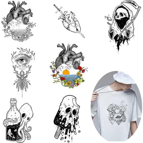 DIY Heart Iron on Transfers For Clothing Applique Decor Heat Transfers Vinyl Clothes Stickers on Clothes Black and White Sticker