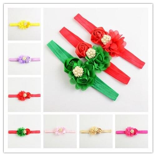 60pcs/lot Elastic New Birth woman Headbands Flower With Pearl Luxury Headwear 7cm 18Colors Kids Hair Beauty Accessories FDA107