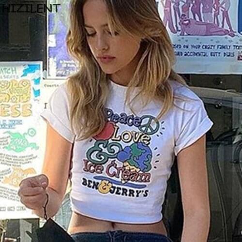 Y2K Streetwear Graphic Short Sleeve White T-shirts 2000s Vintage Printing O-neck Baby Tees Cute Summer Kawaii Crop Top Fashion