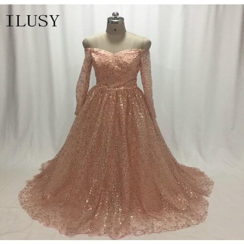ILUSY Pink Elegant Evening Gowns Cute Lace Floral Evening Dresses Long Sleeve Customize Plus size Vestido De Festa