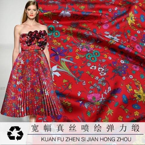 Customized Summer Mulberry Silk 19 MM Stretch Satin Digital Printing Silk Satin Cheongsam Dress Fabric